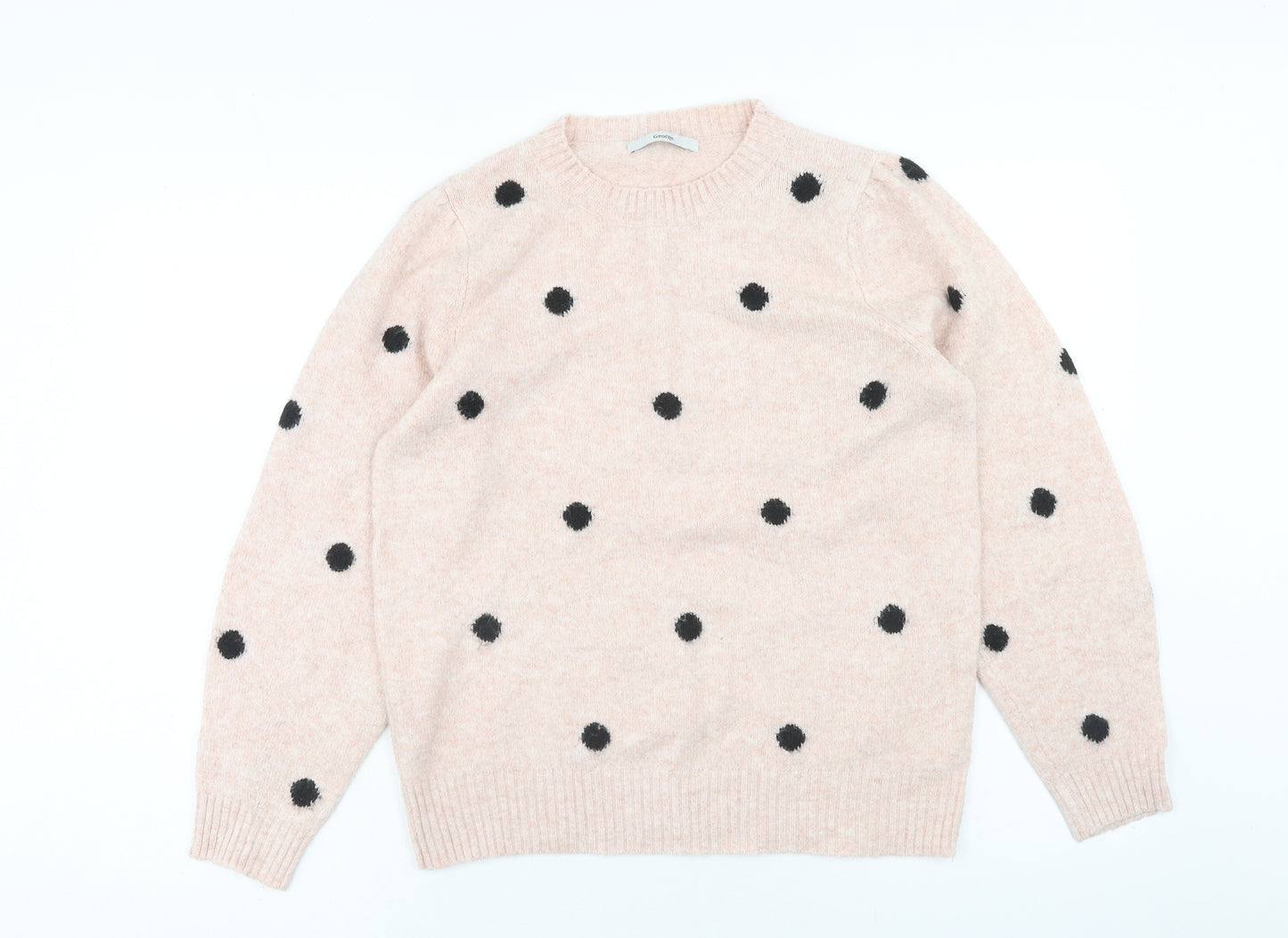 George Womens Pink Round Neck Polka Dot Polyester Pullover Jumper Size M