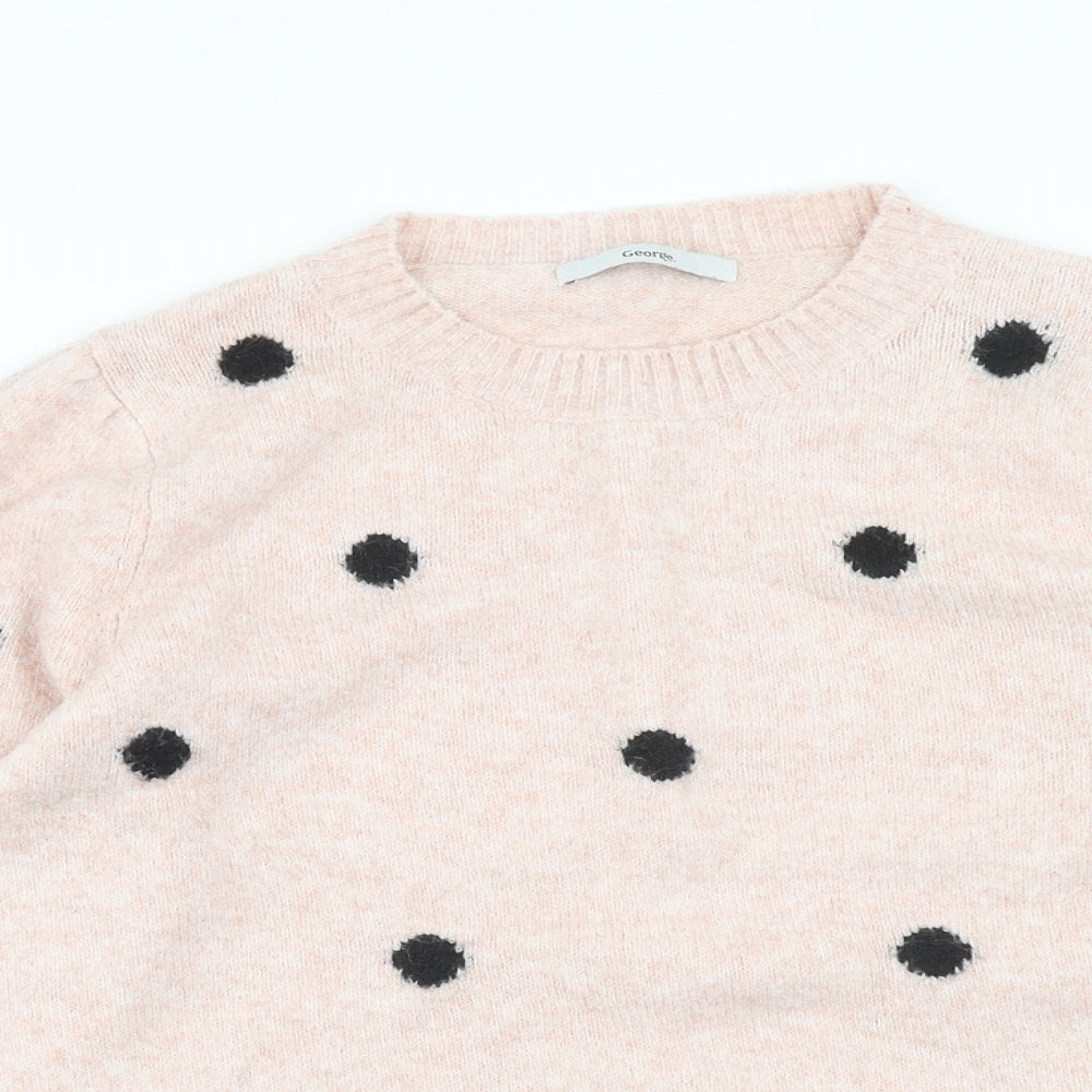 George Womens Pink Round Neck Polka Dot Polyester Pullover Jumper Size M
