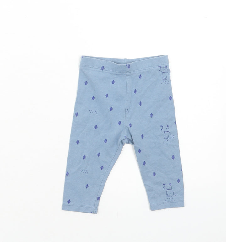 Marks and Spencer Girls Blue Cotton Jogger Leggings Size 3-6 Months Pullover - Dogs