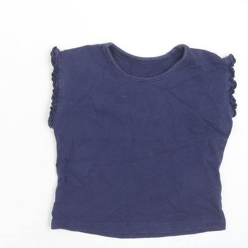Marks and Spencer Girls Blue Cotton Basic T-Shirt Size 9-12 Months Round Neck Pullover