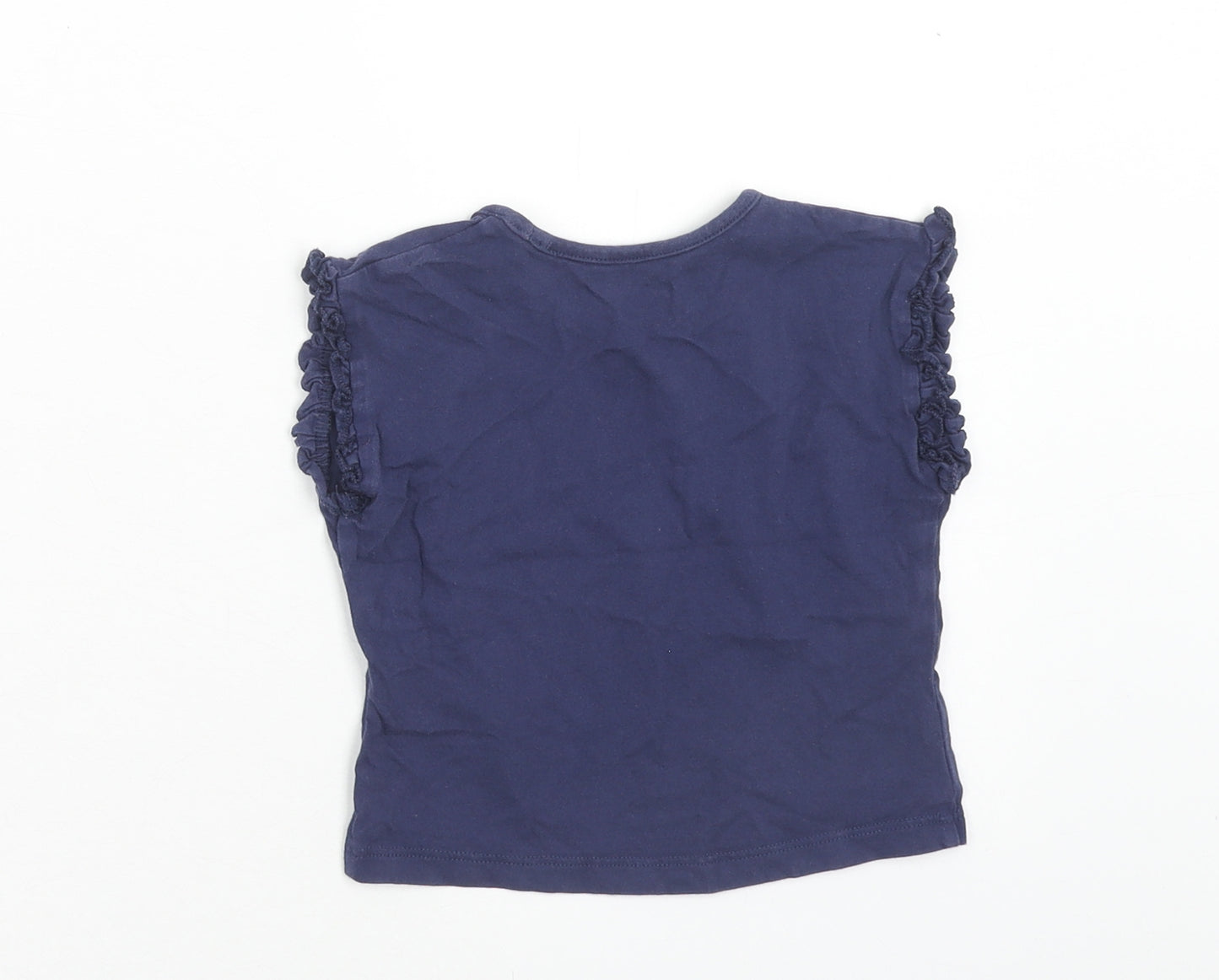 Marks and Spencer Girls Blue Cotton Basic T-Shirt Size 9-12 Months Round Neck Pullover