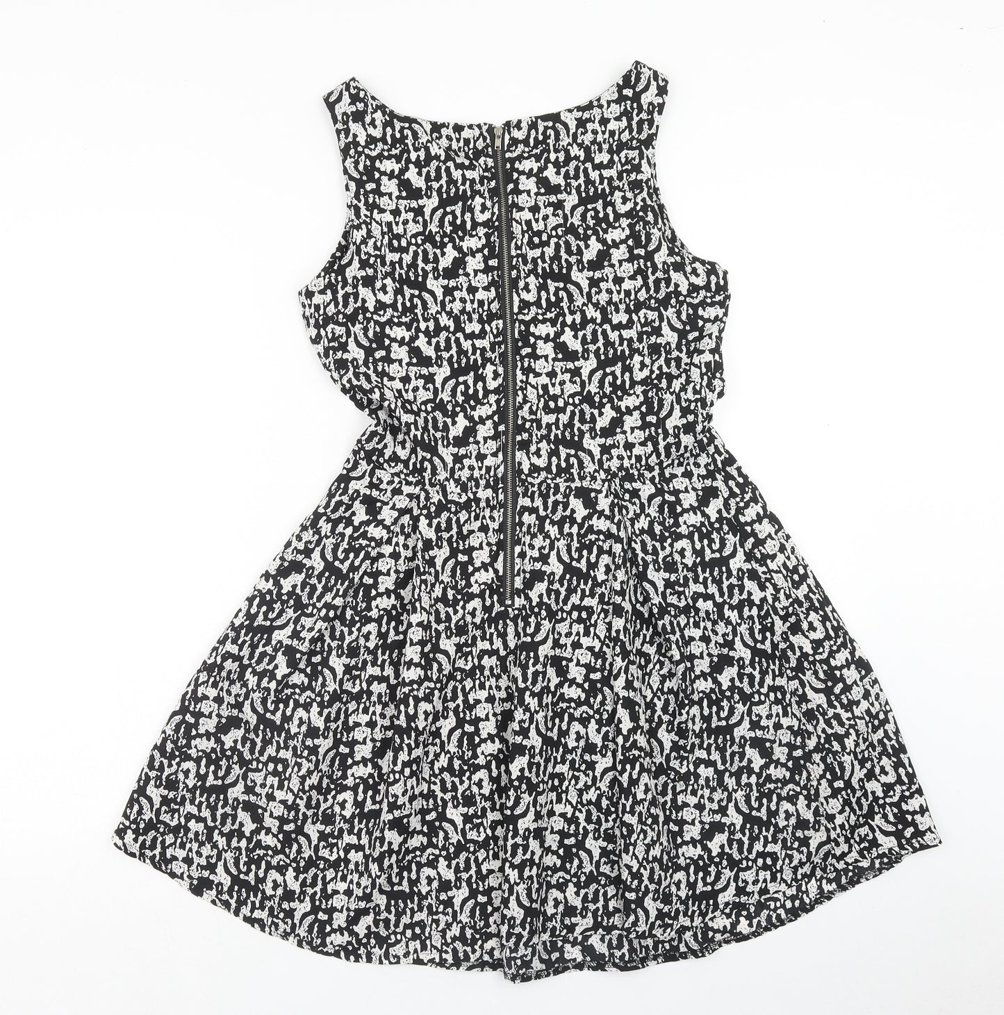 Mela London Womens Black Geometric Polyester A-Line Size 10 Scoop Neck Zip