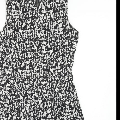 Mela London Womens Black Geometric Polyester A-Line Size 10 Scoop Neck Zip