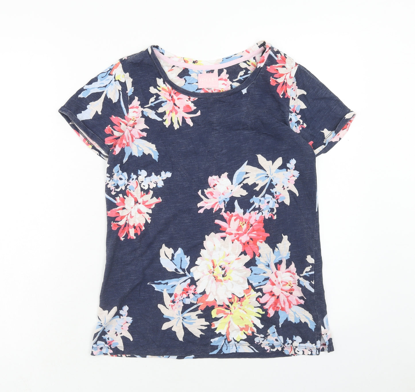 Joules Womens Blue Floral Cotton Basic T-Shirt Size S Scoop Neck