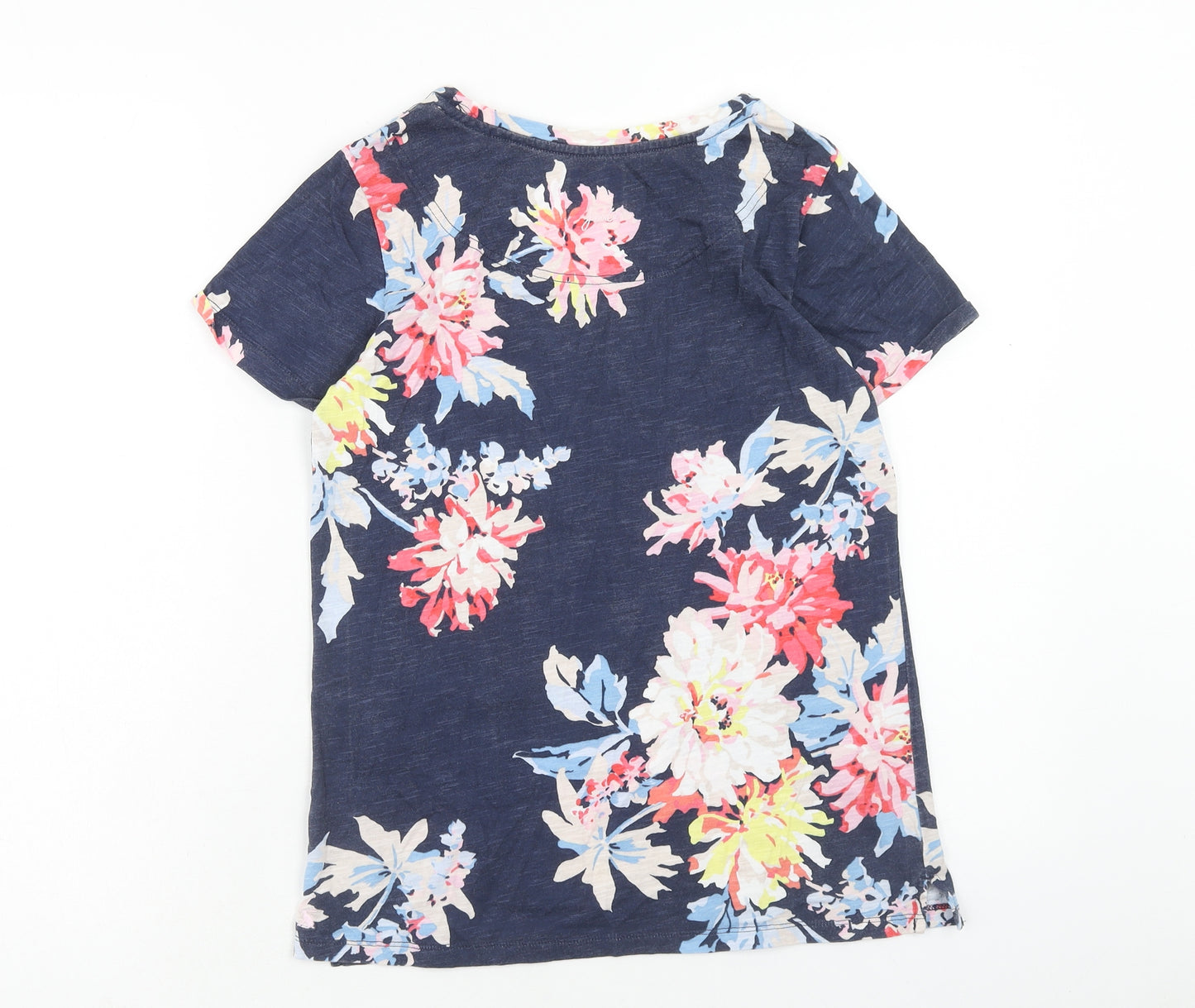 Joules Womens Blue Floral Cotton Basic T-Shirt Size S Scoop Neck