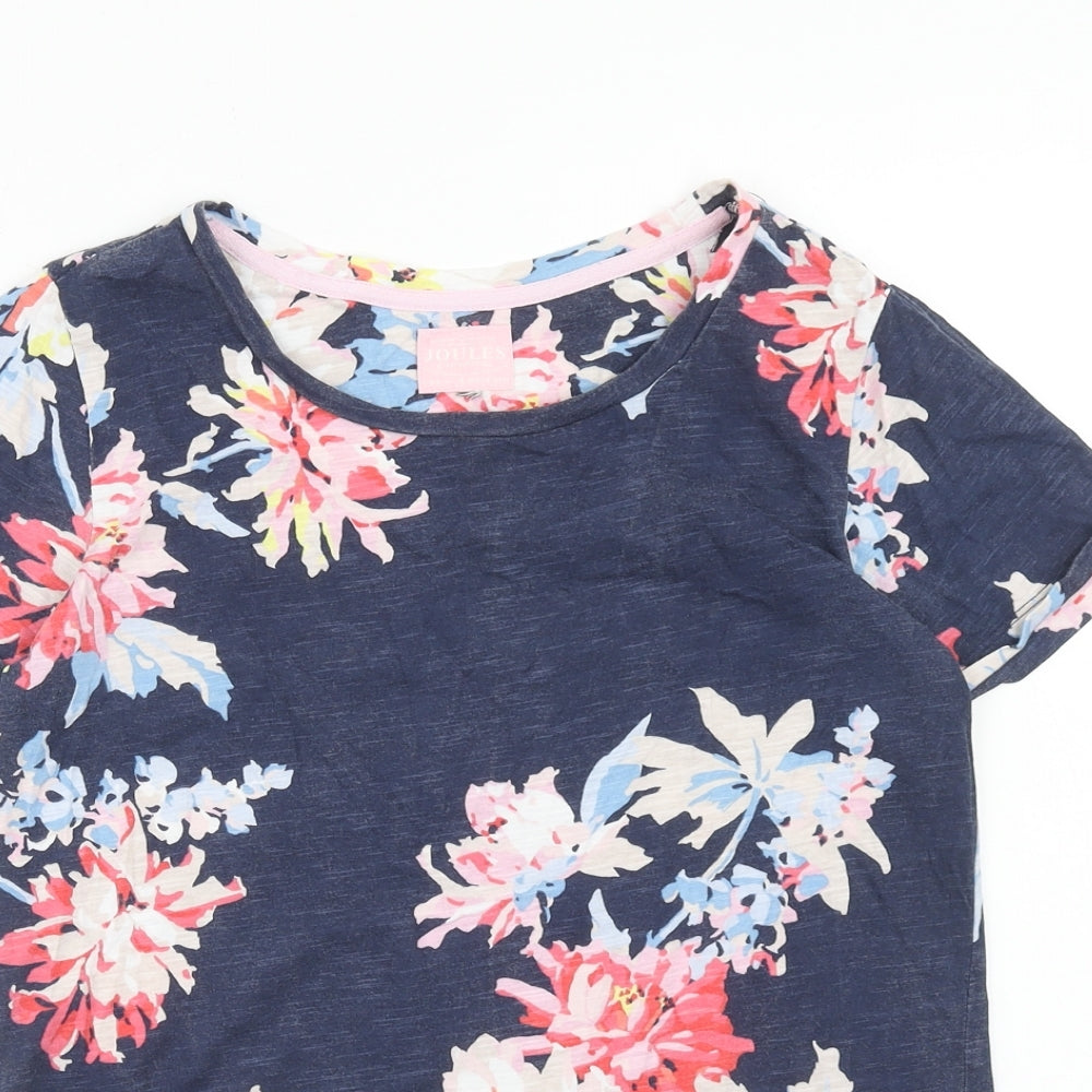 Joules Womens Blue Floral Cotton Basic T-Shirt Size S Scoop Neck