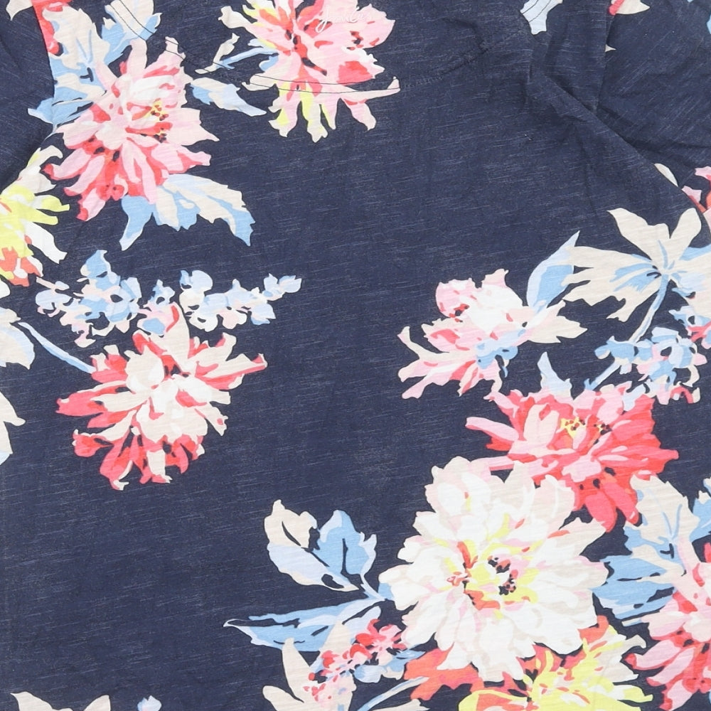 Joules Womens Blue Floral Cotton Basic T-Shirt Size S Scoop Neck