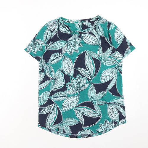 Marks and Spencer Womens Green Geometric Polyester Basic T-Shirt Size 8 Scoop Neck - Leaf Print