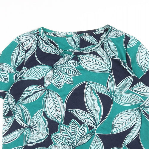 Marks and Spencer Womens Green Geometric Polyester Basic T-Shirt Size 8 Scoop Neck - Leaf Print
