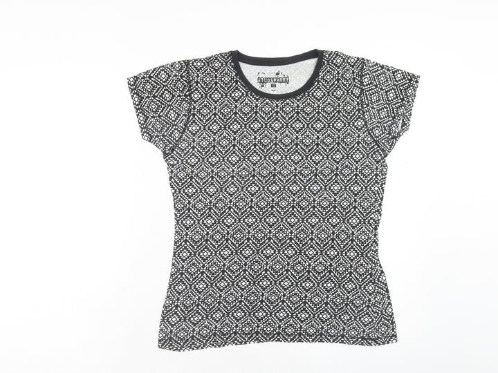 Atmosphere Womens Black Geometric Cotton Basic T-Shirt Size 12 Scoop Neck