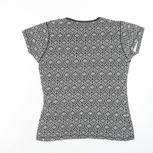 Atmosphere Womens Black Geometric Cotton Basic T-Shirt Size 12 Scoop Neck