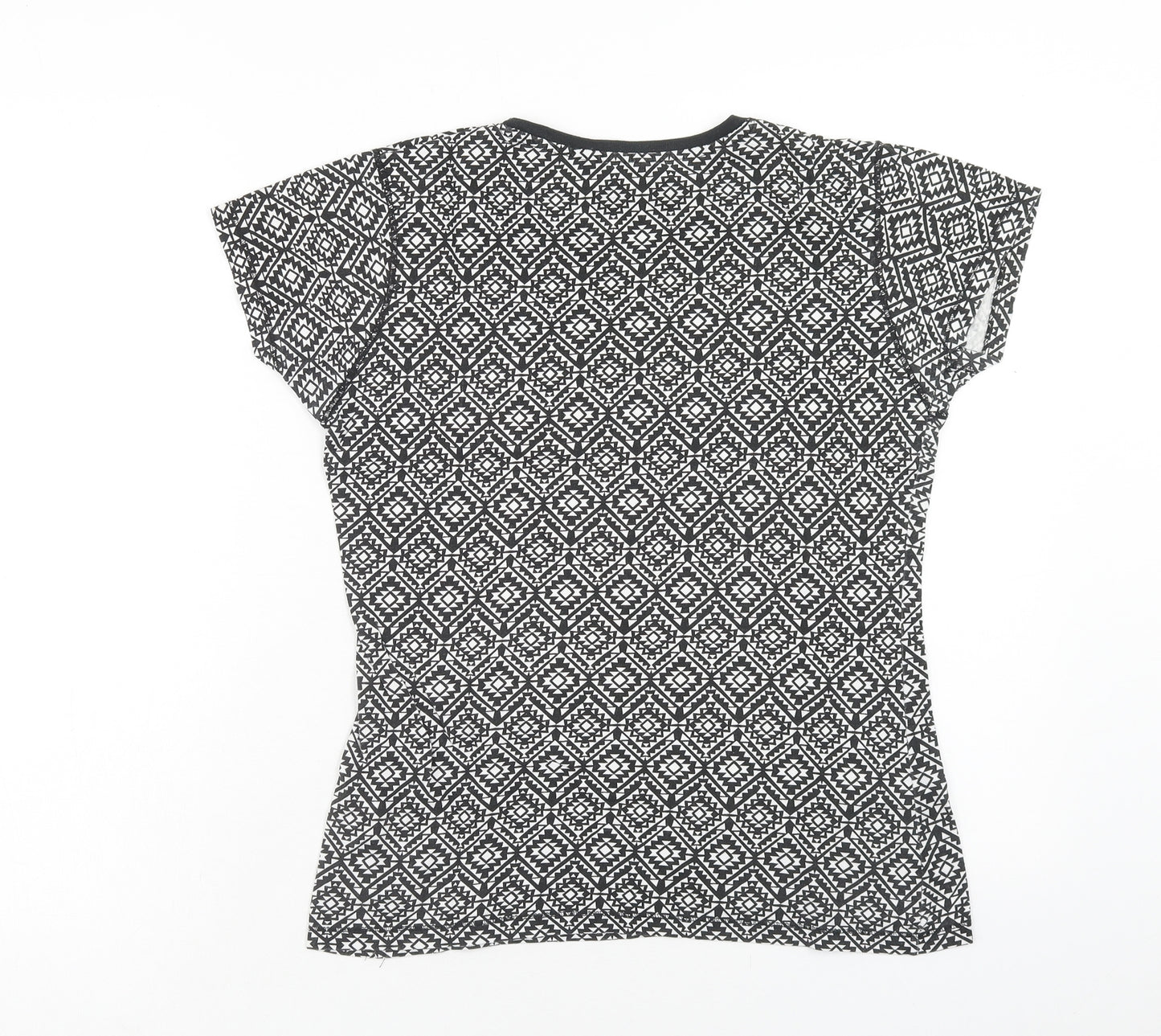 Atmosphere Womens Black Geometric Cotton Basic T-Shirt Size 12 Scoop Neck