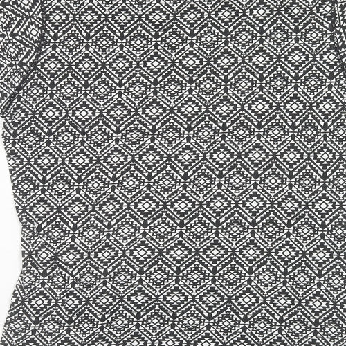 Atmosphere Womens Black Geometric Cotton Basic T-Shirt Size 12 Scoop Neck