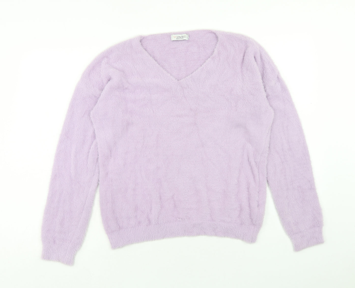 Luisa Ricci Womens Purple V-Neck Polyamide Pullover Jumper Size L - Fluffy