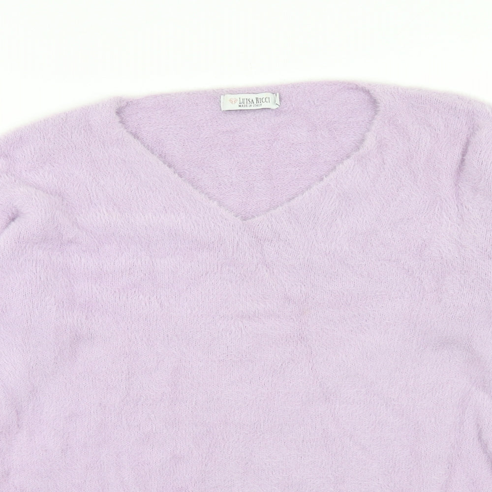 Luisa Ricci Womens Purple V-Neck Polyamide Pullover Jumper Size L - Fluffy