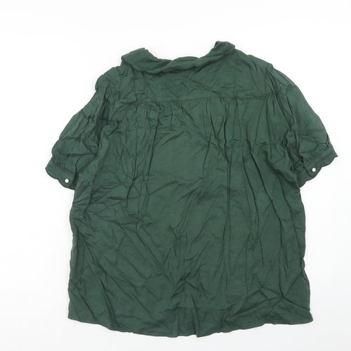 Simple Retro Womens Green Viscose Basic Button-Up Size L Collared