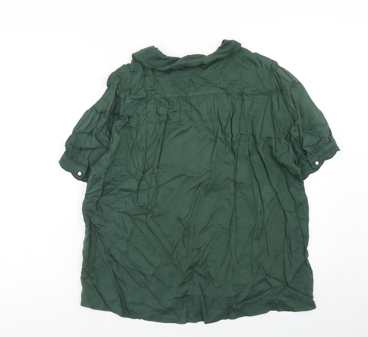 Simple Retro Womens Green Viscose Basic Button-Up Size L Collared