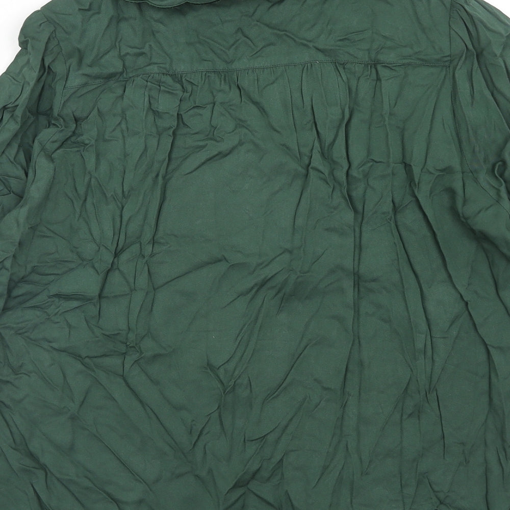 Simple Retro Womens Green Viscose Basic Button-Up Size L Collared