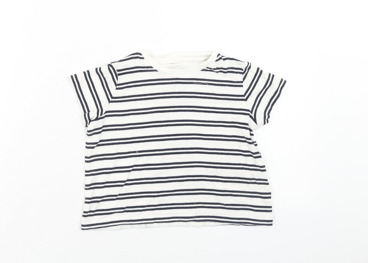 Marks and Spencer Girls White Striped Cotton Basic T-Shirt Size 3-4 Years Round Neck Pullover
