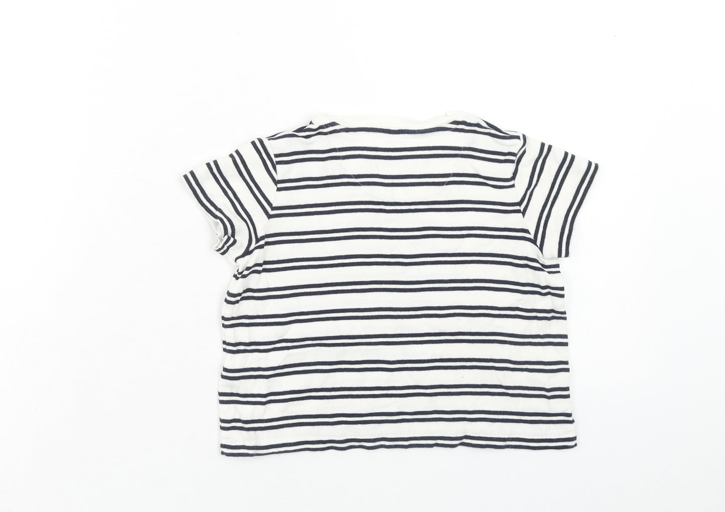 Marks and Spencer Girls White Striped Cotton Basic T-Shirt Size 3-4 Years Round Neck Pullover