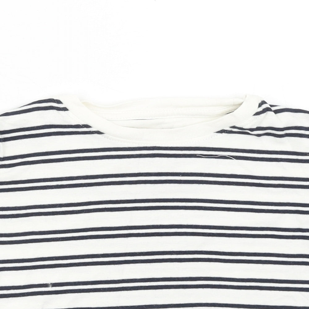 Marks and Spencer Girls White Striped Cotton Basic T-Shirt Size 3-4 Years Round Neck Pullover