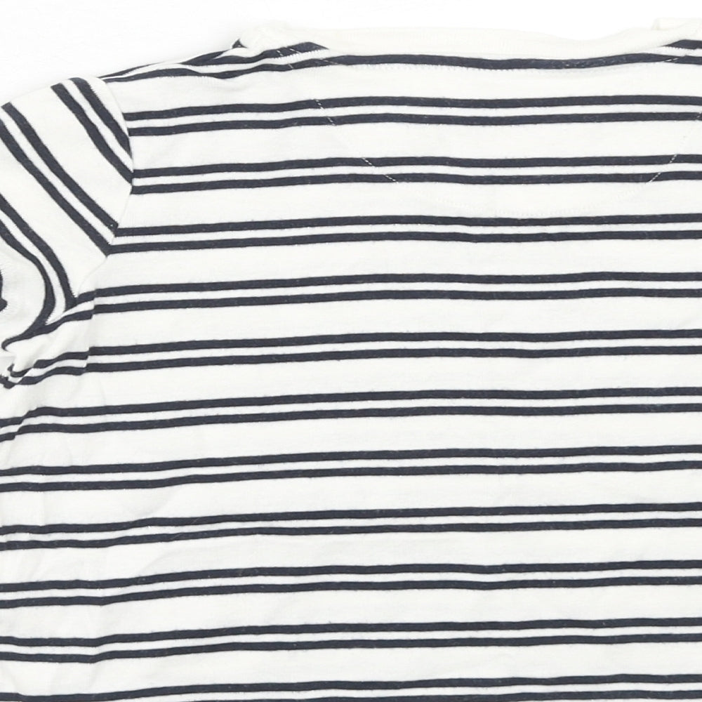 Marks and Spencer Girls White Striped Cotton Basic T-Shirt Size 3-4 Years Round Neck Pullover