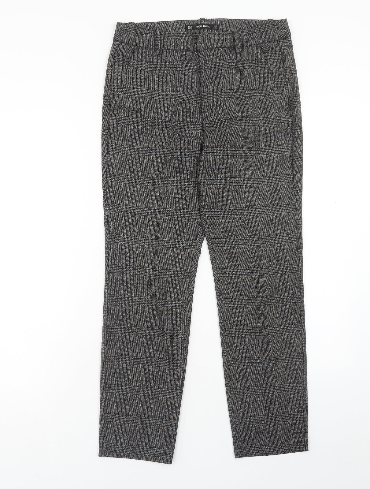 Zara Womens Grey Plaid Polyester Dress Pants Trousers Size S Regular Hook & Eye