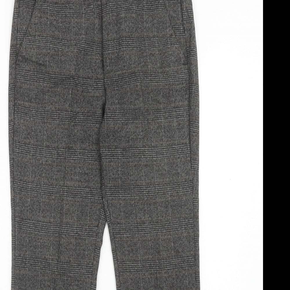 Zara Womens Grey Plaid Polyester Dress Pants Trousers Size S Regular Hook & Eye