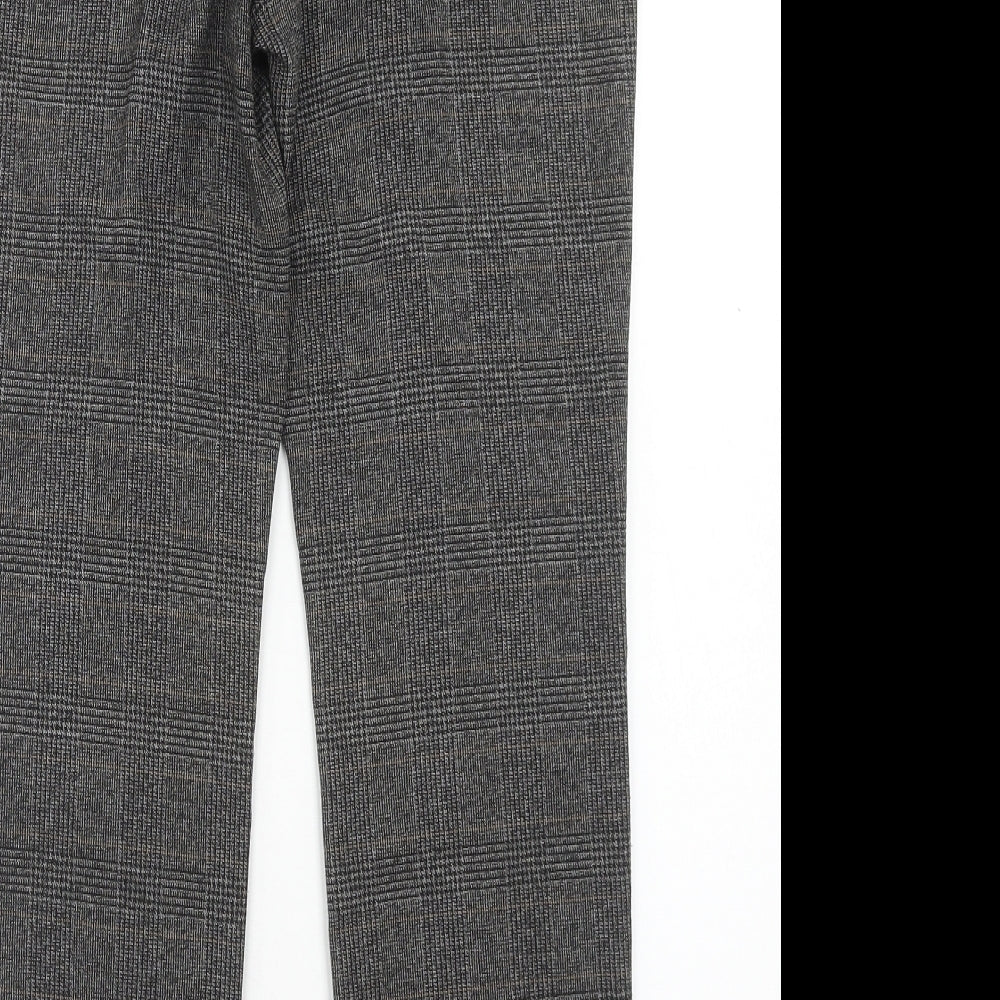 Zara Womens Grey Plaid Polyester Dress Pants Trousers Size S Regular Hook & Eye