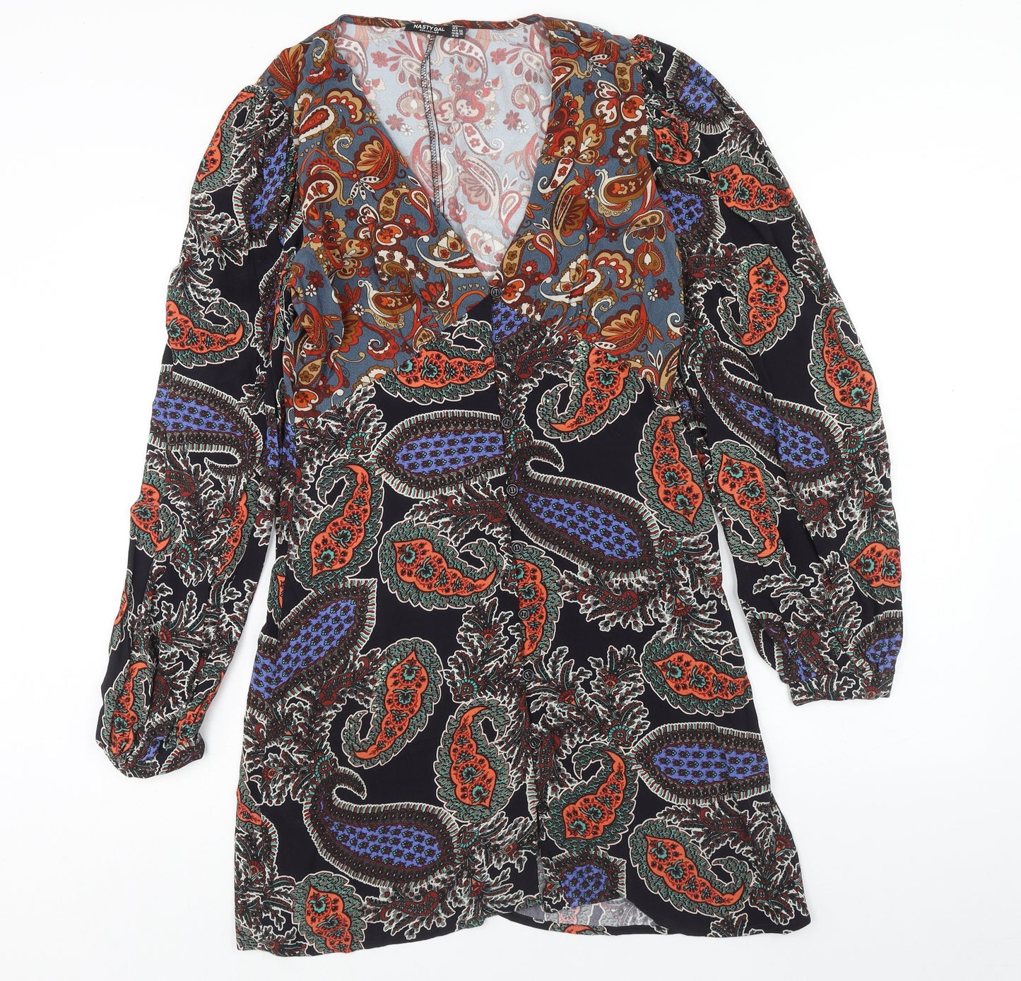 Nasty Gal Womens Multicoloured Geometric Viscose Shift Size 6 V-Neck Button