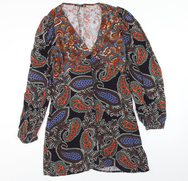 Nasty Gal Womens Multicoloured Geometric Viscose Shift Size 6 V-Neck Button