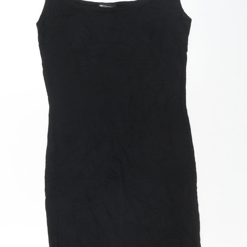PRETTYLITTLETHING Womens Black Viscose Tank Dress Size 10 Scoop Neck Pullover
