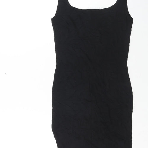 PRETTYLITTLETHING Womens Black Viscose Tank Dress Size 10 Scoop Neck Pullover