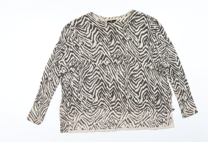 H&M Womens Brown Boat Neck Geometric Acrylic Pullover Jumper Size M