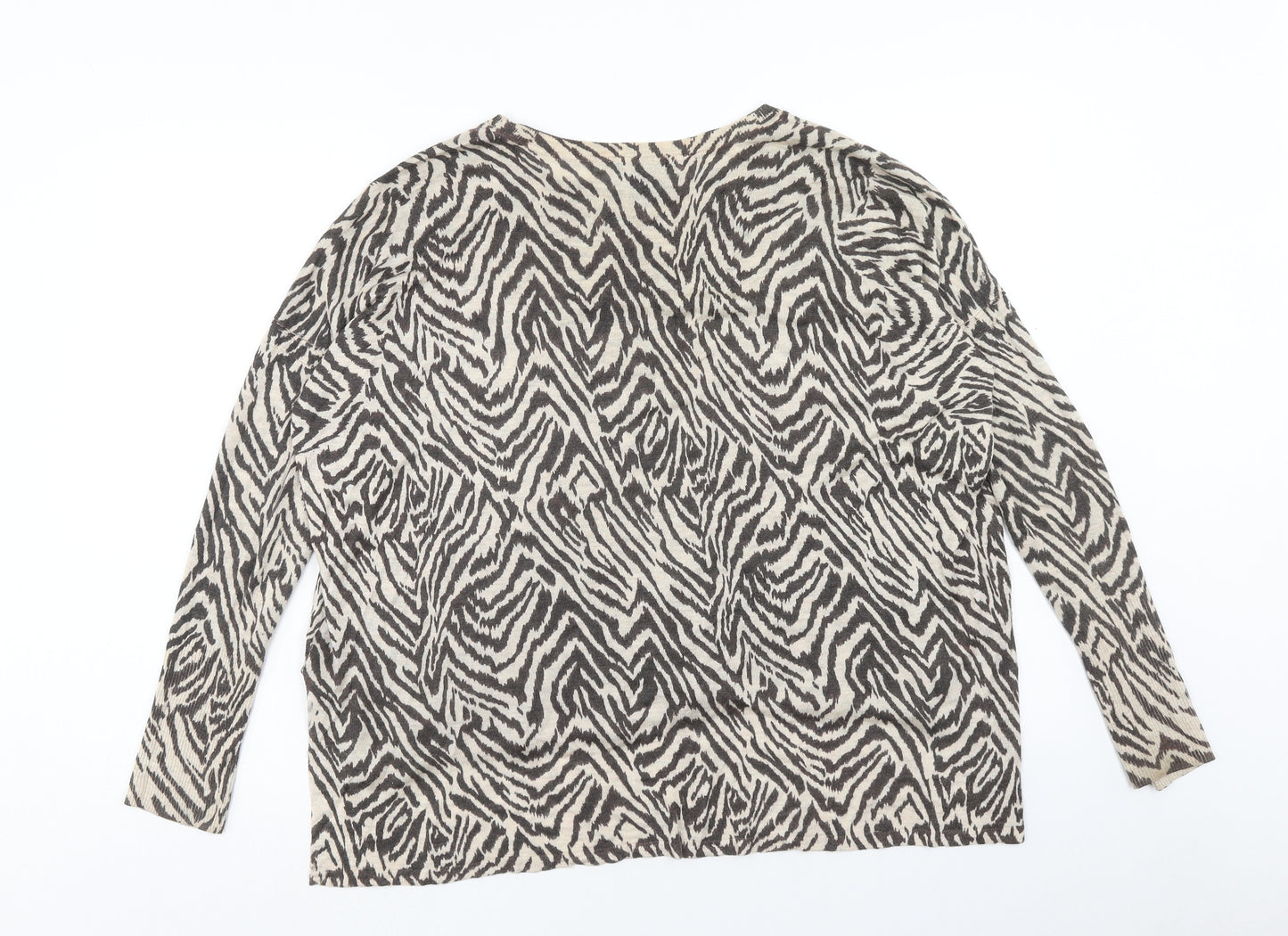 H&M Womens Brown Boat Neck Geometric Acrylic Pullover Jumper Size M