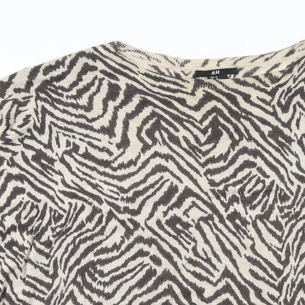 H&M Womens Brown Boat Neck Geometric Acrylic Pullover Jumper Size M
