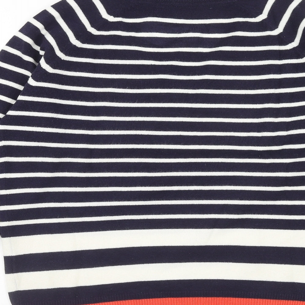 Marks and Spencer Womens Blue V-Neck Striped Acrylic Pullover Jumper Size 8