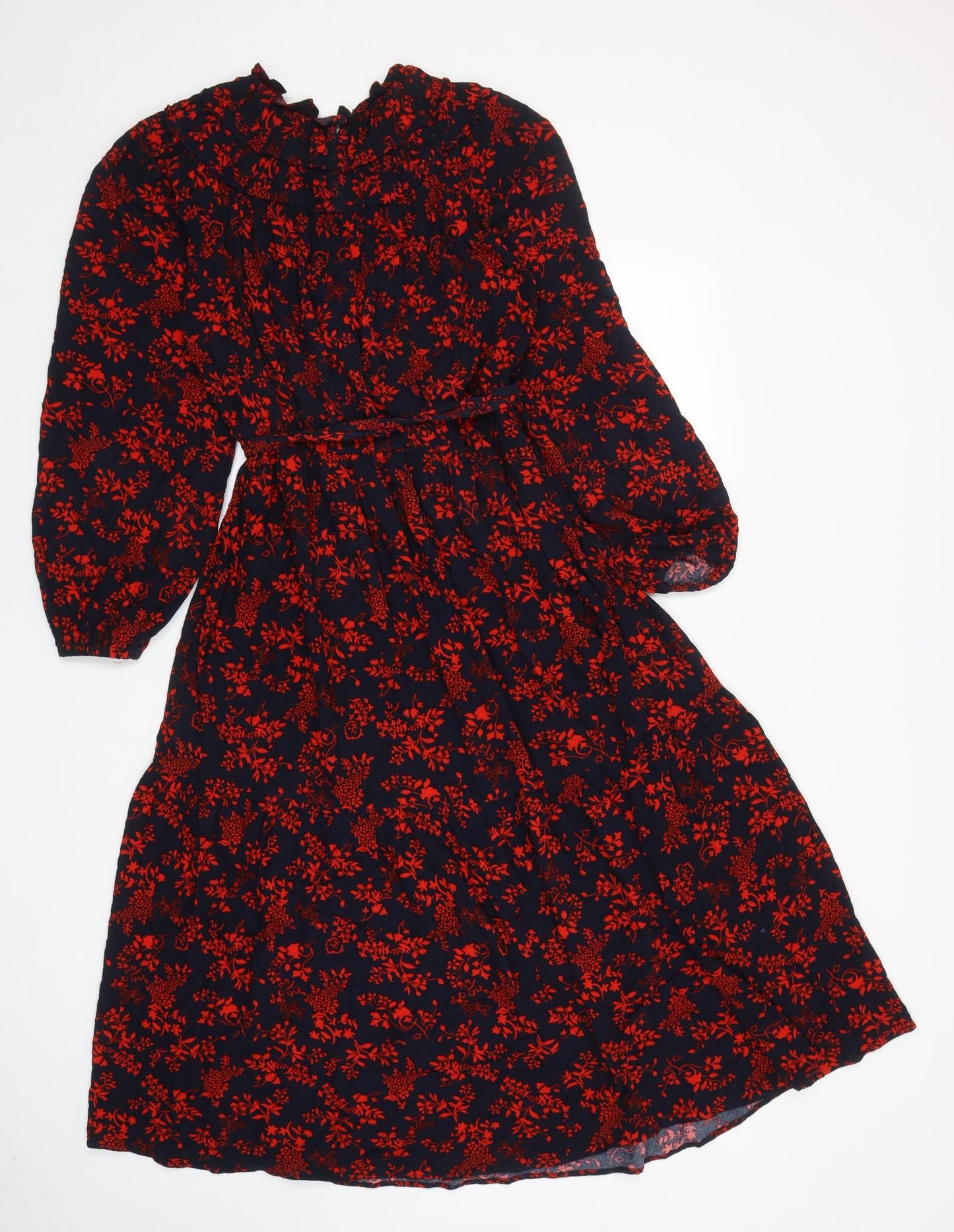 Marks and Spencer Womens Blue Floral Viscose Trapeze & Swing Size 10 Roll Neck Button