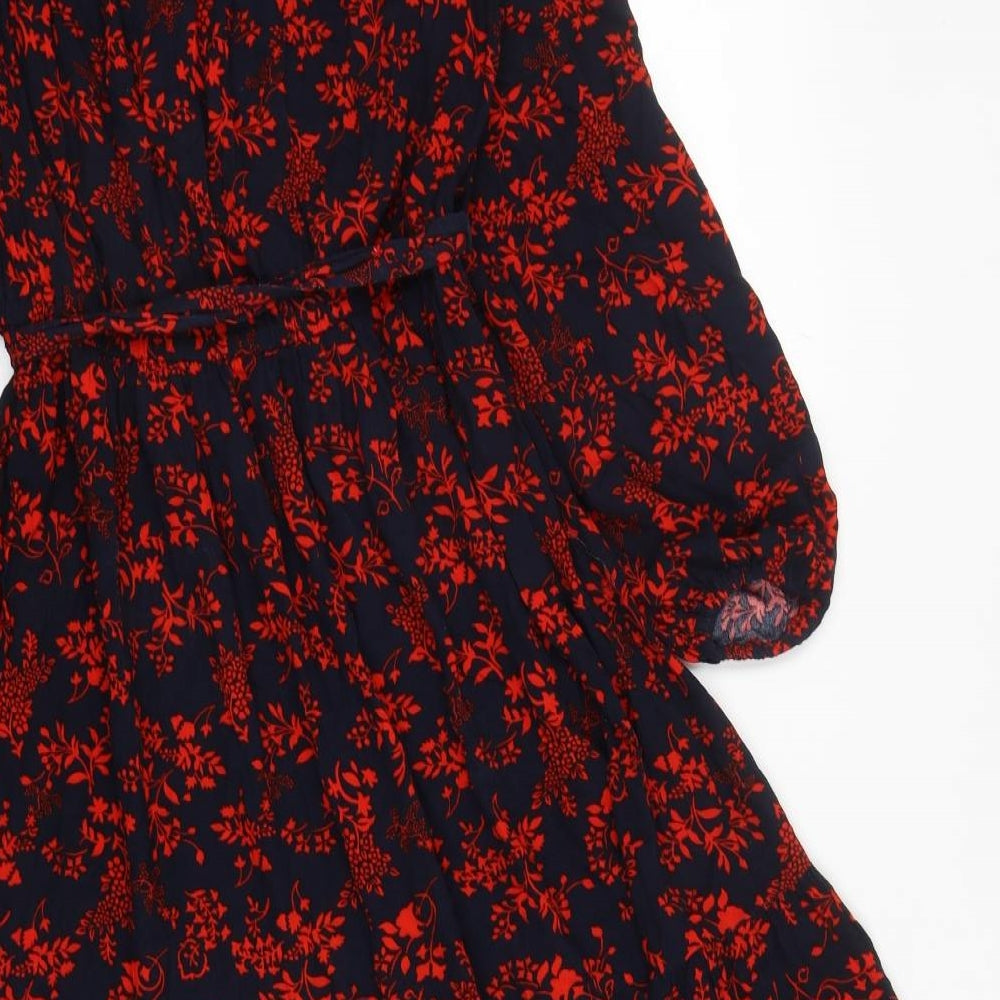Marks and Spencer Womens Blue Floral Viscose Trapeze & Swing Size 10 Roll Neck Button