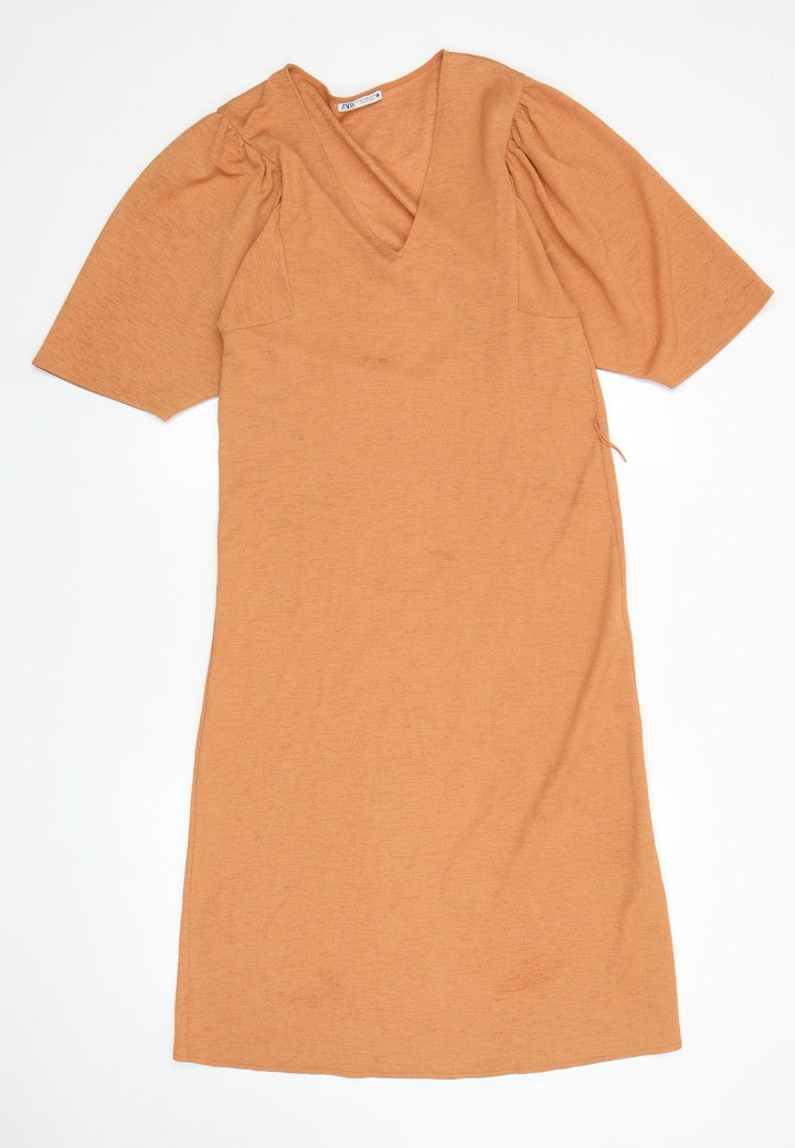 Zara Womens Orange Polyester Kaftan Size M V-Neck Pullover