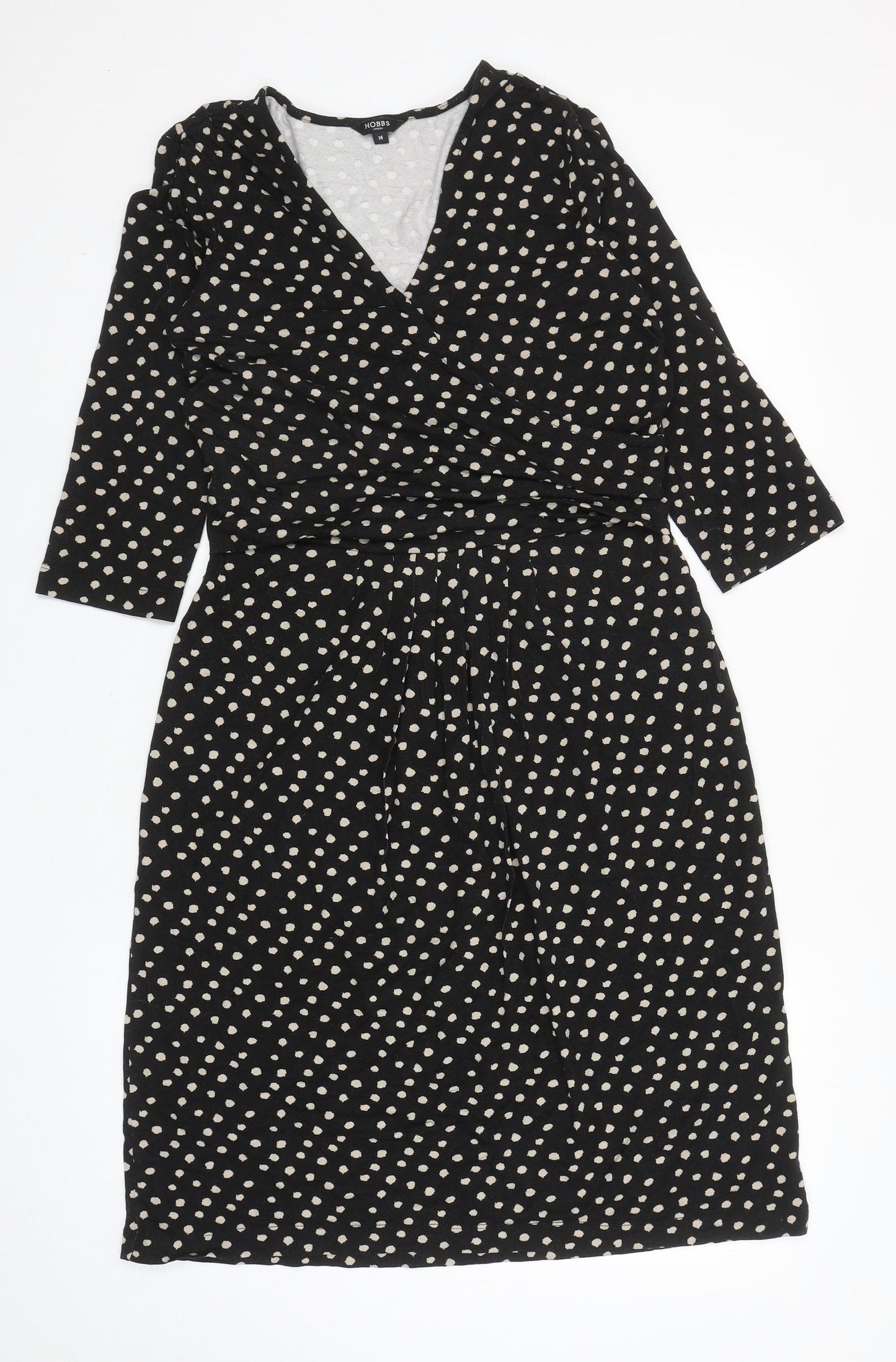 Hobbs Womens Black Polka Dot Viscose Trapeze & Swing Size 14 V-Neck Pullover