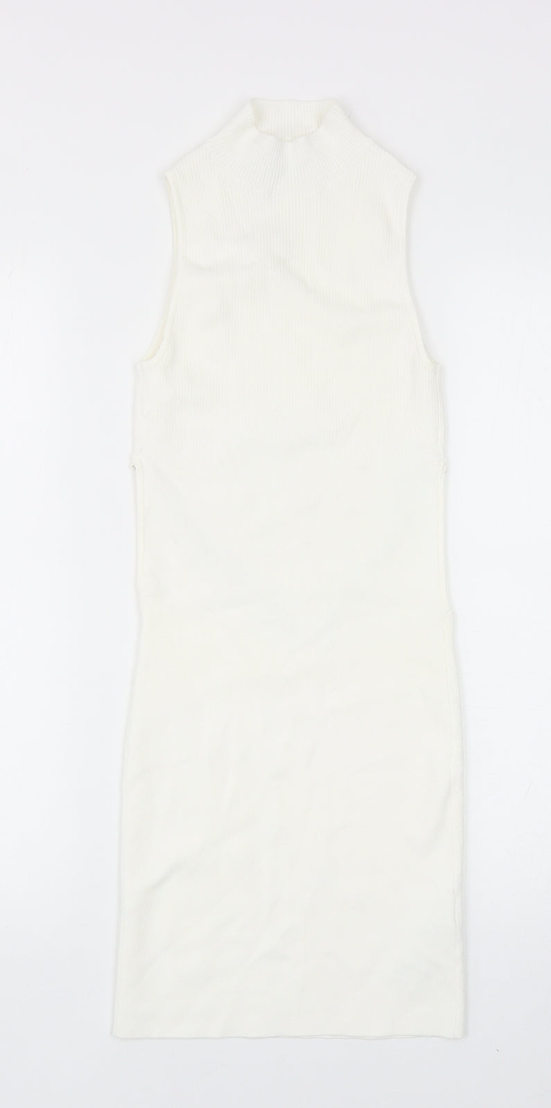 Bershka Womens White Viscose Bodycon Size S Mock Neck Pullover