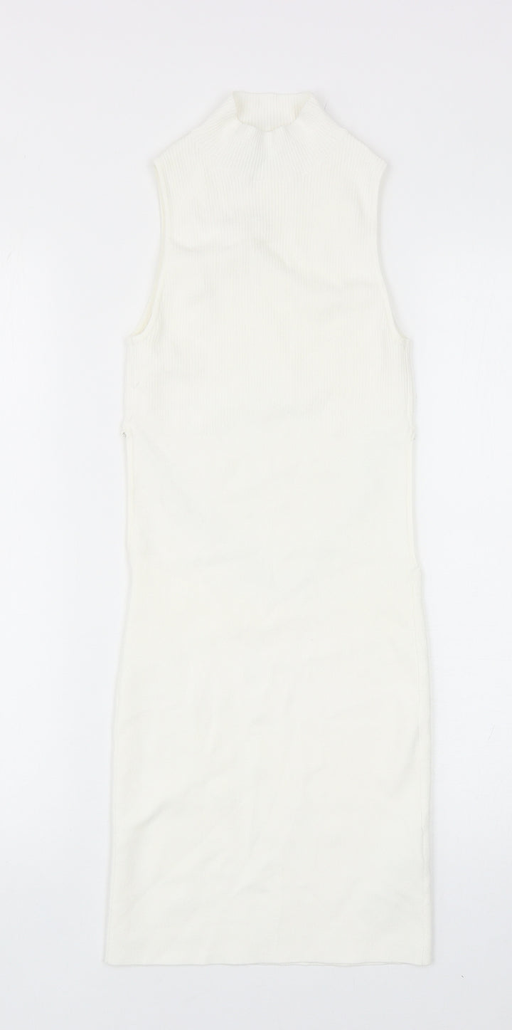 Bershka Womens White Viscose Bodycon Size S Mock Neck Pullover
