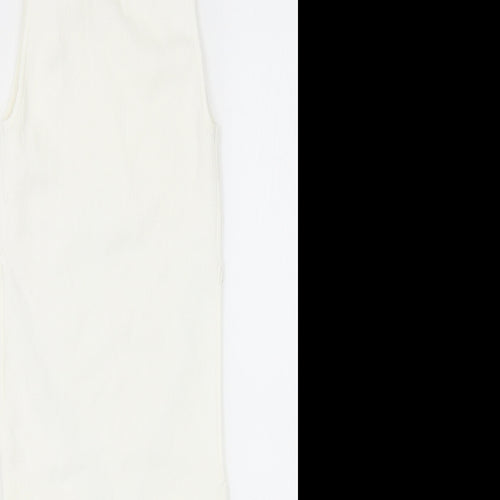 Bershka Womens White Viscose Bodycon Size S Mock Neck Pullover