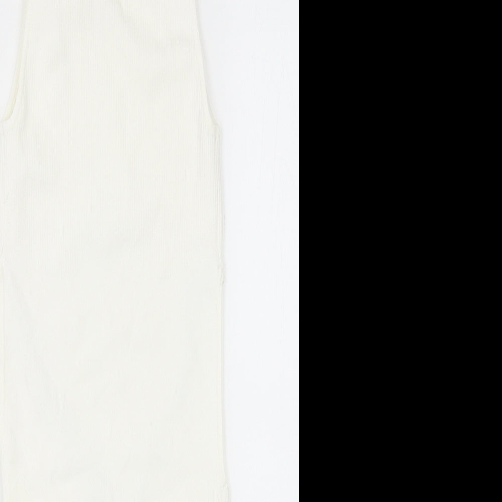 Bershka Womens White Viscose Bodycon Size S Mock Neck Pullover