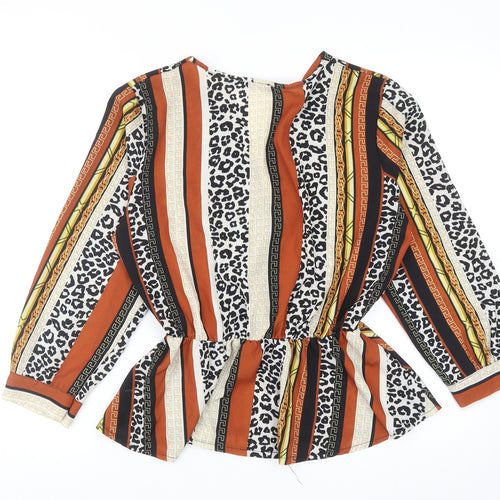 Boohoo Womens Multicoloured Geometric Polyester Basic Blouse Size 10 V-Neck