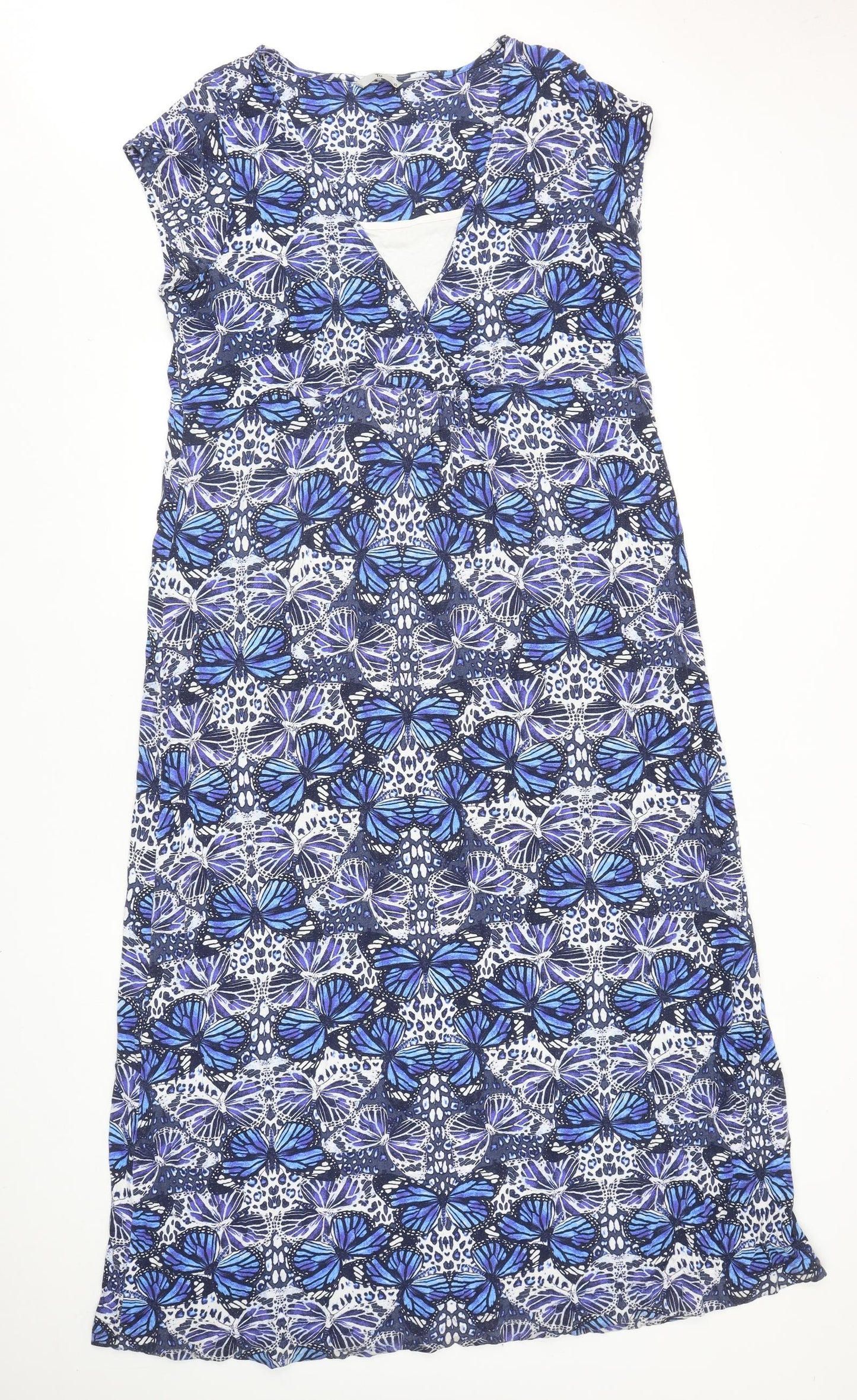 TU Womens Blue Geometric Viscose A-Line Size 22 V-Neck Pullover - Butterfly Print