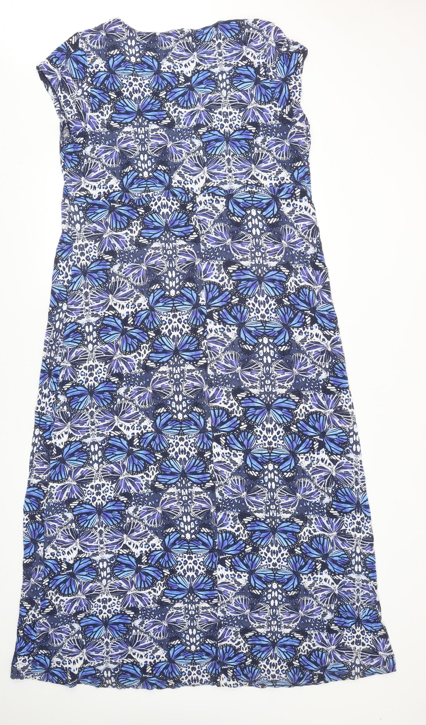 TU Womens Blue Geometric Viscose A-Line Size 22 V-Neck Pullover - Butterfly Print