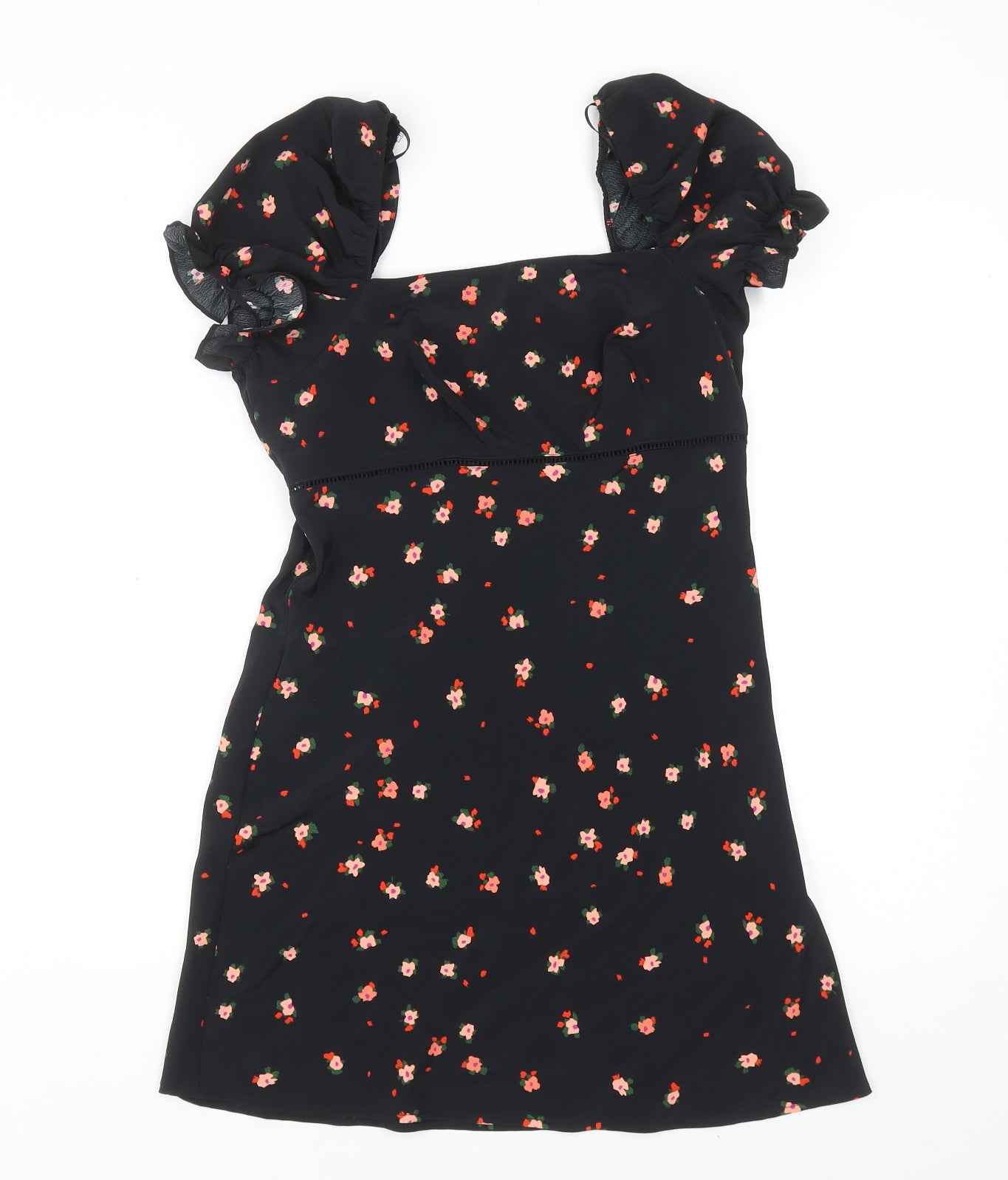 Topshop Womens Black Floral Polyester A-Line Size 6 Square Neck Zip