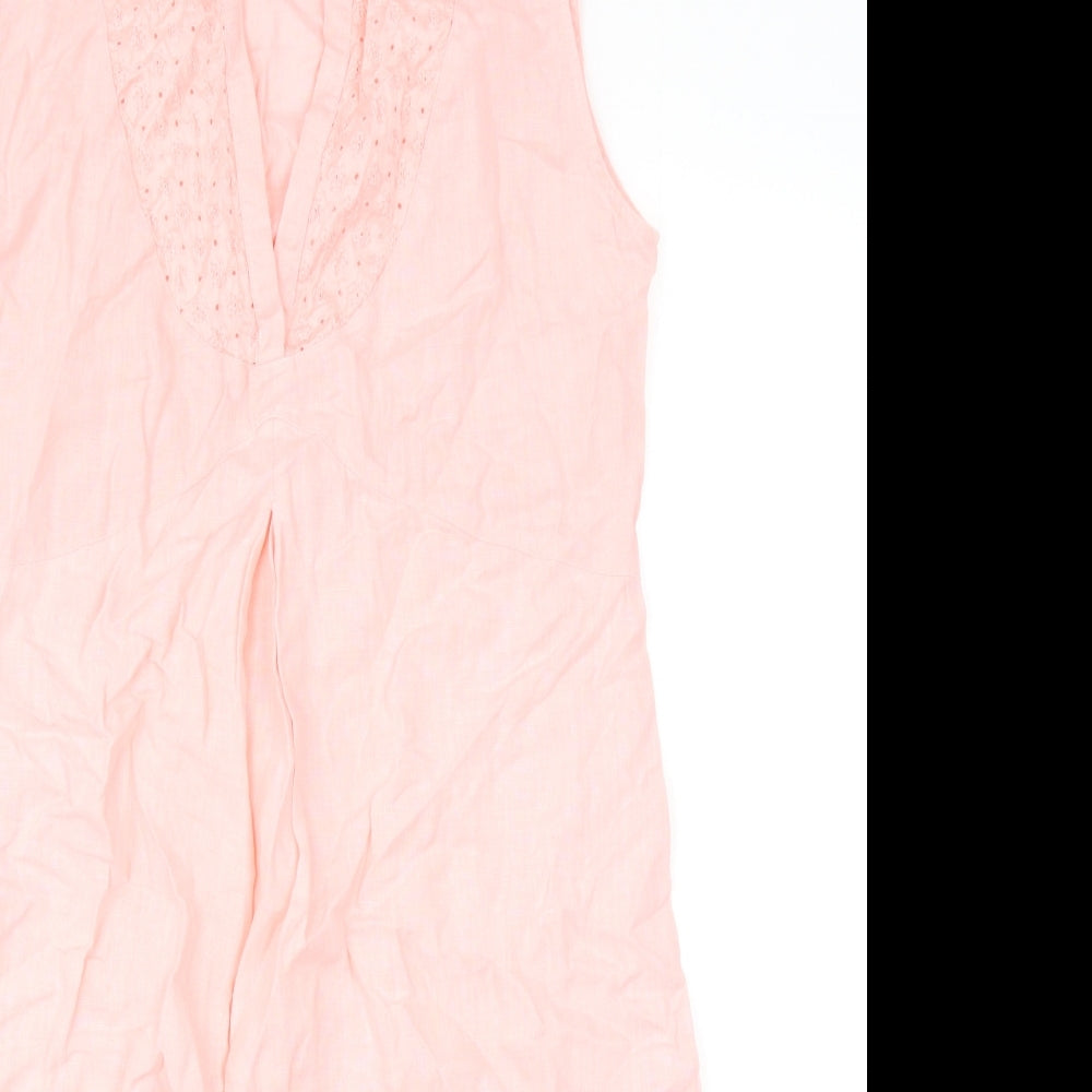 0039 Italy Womens Pink Cotton A-Line Size M V-Neck Pullover